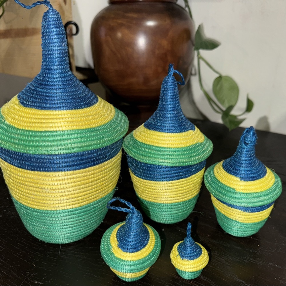 Set of 5 Nesting Baskets Blue Yellow and Green
